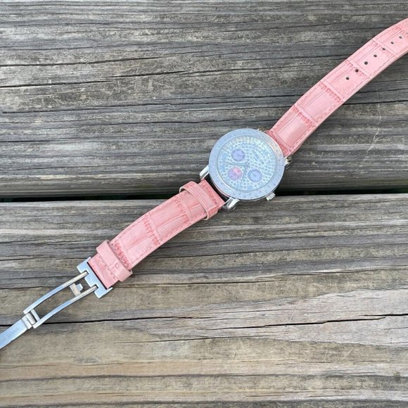 Techno Women Watch Pink Leather Band Analog Multifunction Ladies Wrist Watch - Picture 9 of 12